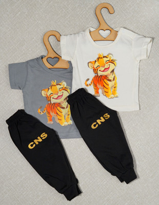 craze n stitch Baby Boys Casual T-shirt Pant(GREY AND CREAM)