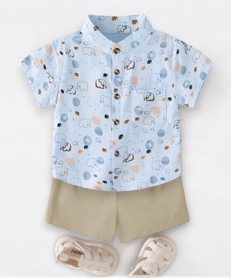 PRAMUKH FASHION HUB Boys Party(Festive) Shirt Shorts(HATHI SKY CHIKU)