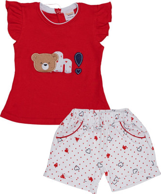 happiee bears Baby Girls Casual Top Shorts(Red)