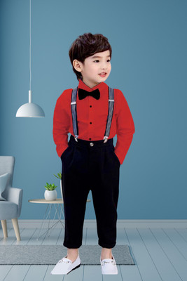 KRIYU CREATION Baby Boys Party(Festive) Shirt Pant(Red)