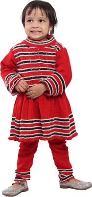 GTwo Striped Round Neck Casual Baby Girls Red Sweater