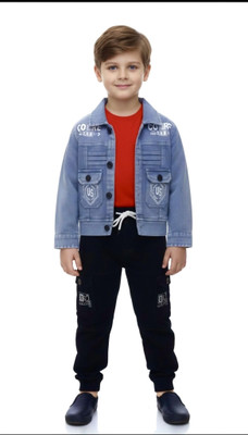 I G CREATION Boys & Girls Casual Jacket Jeans, T-shirt(BLUE)
