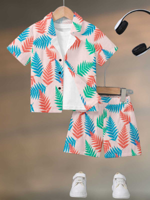 DHEEMHI Baby Boys & Baby Girls Dinosaur Casual Shirt Shorts(Peach)
