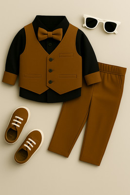 Fabmytra Boys Party(Festive) Vest Shirt, Pant, Bow Tie(Khakhi)