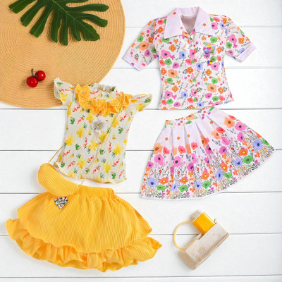HALDER Baby Girls Casual Top Skirt(Yellow & Pink)