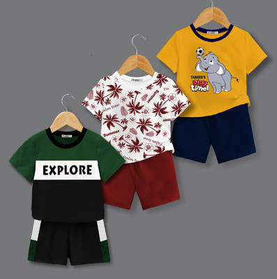 tarsier Baby Boys & Baby Girls Casual T-shirt Shorts(COCO MARON_YELLOW_GREEN)