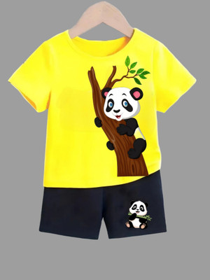 dingdong Baby Boys Casual T-shirt Shorts(Yellow, White)