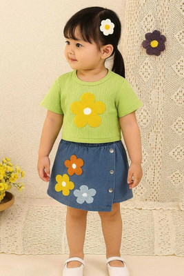 JMD Creation Baby Girls Casual T-shirt Skirt(Green & Blue)