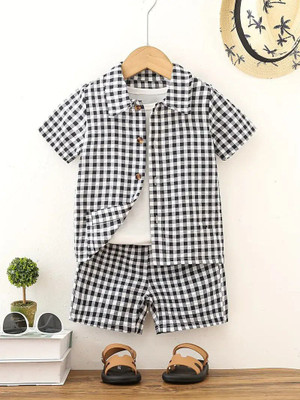 BD CREATION Baby Boys Casual Shirt Shorts(BLACK CHECKS)