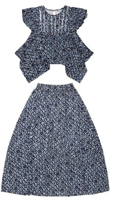 YOUNG BIRDS Girls Casual Top Skirt(INDIGO PRINT)