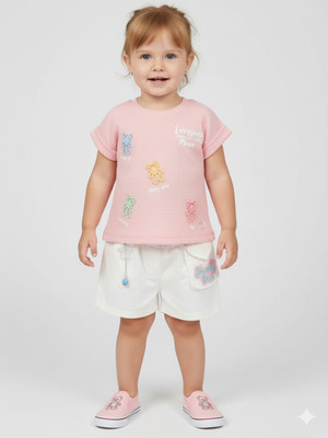 KETI MINI Girls Casual Top Shorts(Pink)