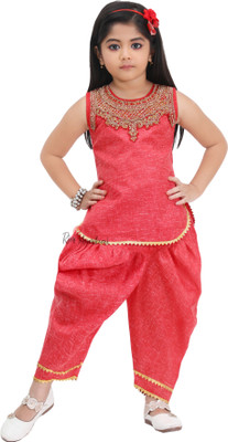 Samshil Fashion Girls Casual Top Pant(Red)