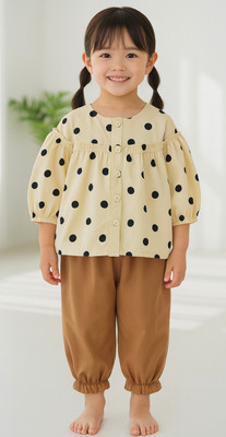 Sabana Beauty Collection Girls Casual Top Pyjama(Cream&Brown)
