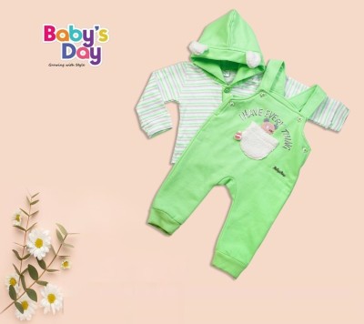 BABY'S DAY Baby Girls Casual Top Dungaree(Green)