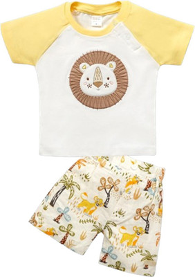 Pompidou Baby Boys Casual T-shirt Pant(Cream)