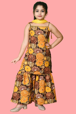 SPAMitude Girls Festive & Party Kurta, Pyjama & Dupatta Set(Yellow Pack of 1)