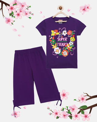 CLAEL Girls Casual Pyjama Sleepsuit(PUR)