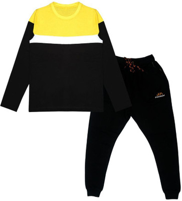 CoolTees4U Boys Casual T-shirt Track Pants(Yellow,Black)