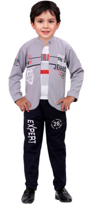 RICHIE RICH Boys Casual Blazer T-shirt, Trouser, Belt(Grey)
