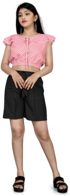 vroxa creation Girls Casual Top Shorts(Pink)