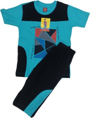 Aroma style Boys Casual T-shirt Three Fourth Pant(Blue)