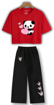 Stylander Girls Kung Fu Panda Casual T-shirt Pyjama(RED)
