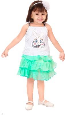 THE LALCOLLECTION KIDSWEAR Girls Hello Kitty Party(Festive) Top Skirt(Blue)