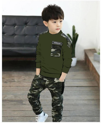 JEKESHVI Boys & Girls Casual Track Pants T-shirt(Green)