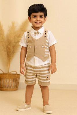 Wishkaro Baby Boys Casual Shirt Shorts(Brown)