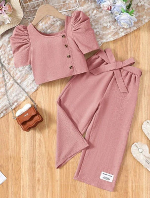 ZG GARMENTS Baby Girls Casual Top Track Pants(Peach)