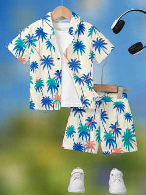 ECLORA Baby Boys & Baby Girls Casual Shirt Shorts(Cream)