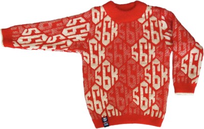 Geet Self Design Round Neck Casual Boys Red Sweater