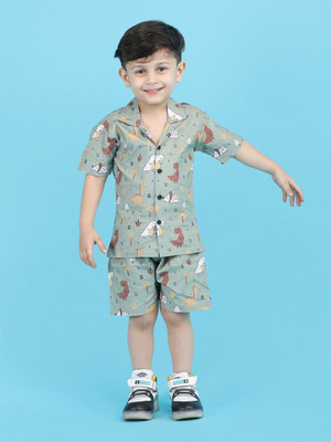 POLKA TOTS Baby Boys Casual Shorts Shirt(Light Green)