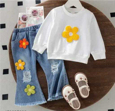 MYTEX FASHION Baby Girls Casual T-shirt Jeans(WHITE, Blue)