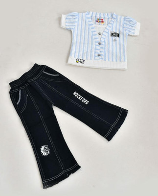 cutecrage Baby Girls Party(Festive) Top Jeans(LIGHT BLUE)