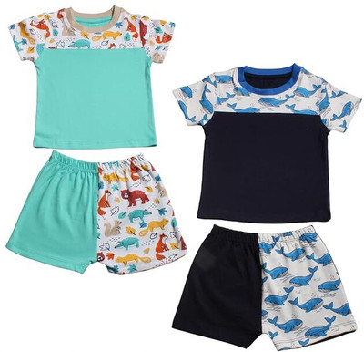 Tharunsha Elite Baby Boys & Baby Girls Dinosaur Casual T-shirt Trouser(Light Green, Black)