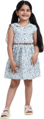 ECOM FASHION HUB Indi Girls Above Knee Casual Dress(Light Blue, Sleeveless)