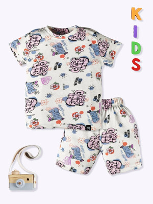 YK X Minute Mirth Boys & Girls Casual T-shirt Shorts(White)