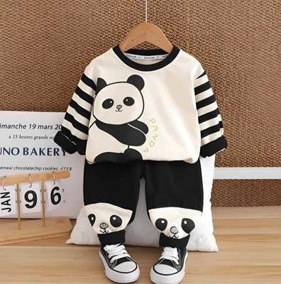 Tiny Trenzd Baby Boys & Baby Girls Kung Fu Panda Casual T-shirt Track Pants(White Black)