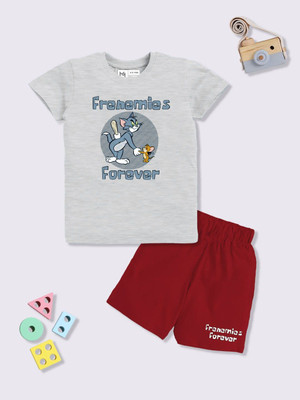 YK X Minute Mirth Boys & Girls Tom & Jerry Casual T-shirt Shorts(Grey Melange)