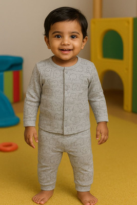 TJAII Baby Boys & Baby Girls Casual T-shirt Pyjama(Grey)