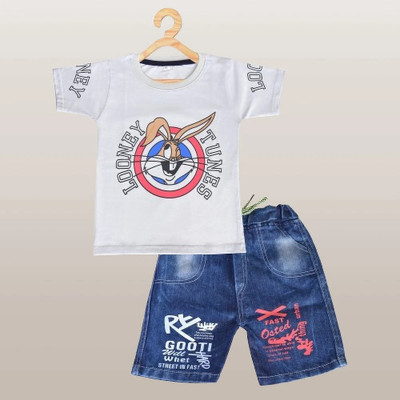 SITGANSUR Boys Tom & Jerry Casual T-shirt Shorts(GREY)