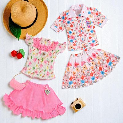 HALDER Baby Girls Casual Top Skirt(Pink & Orange)