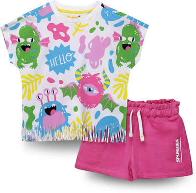 Spunkies Girls Casual Top Skirt(MULTICOLOUR)