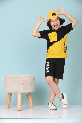 SmartRAHO Boys Casual T-shirt Shorts(BLACK YELLOW)