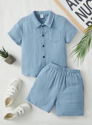 MAHADEVFAB Baby Boys Casual Shirt Shorts(sky)