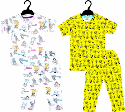 THE OVAL Boys & Girls Casual T-shirt Pant(White,Yellow)