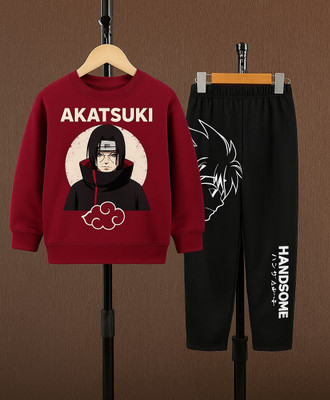 GCYX Baby Boys Casual T-shirt Track Pants(Maroon & Black)