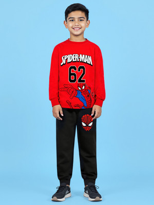 YK Marvel Boys Spiderman Casual T-shirt Track Pants(Red, Black)