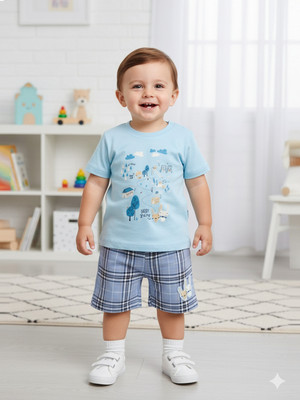 Pompidou Baby Boys Casual T-shirt Pant(Blue)